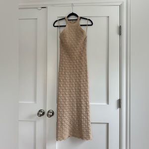 Alice & Olivia Dress Knit Cocktail Lulu Halter. Color: Tan Sand. Size: Small.